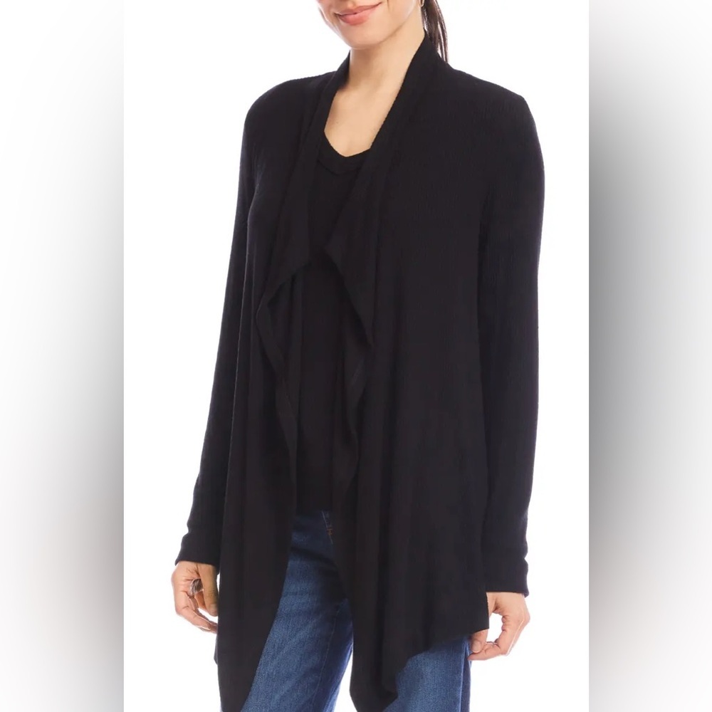 Katen Kane Rib Draped Open Front Cardigan, Size XS